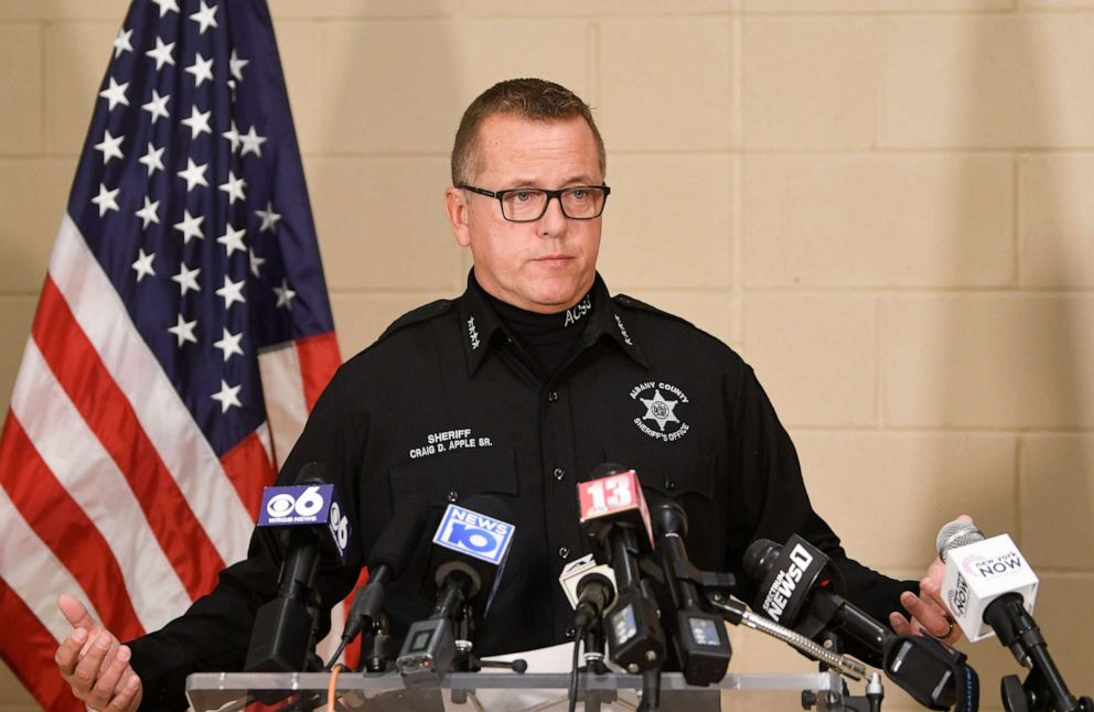 PHOTO: Albany County Sheriff Craig Apple speaks during a news conference at the Albany County Sheriff office after a criminal complaint was filed charging former New York Governor Andrew Cuomo, on Oct. 29, 2021, in New Scotland, N.Y.