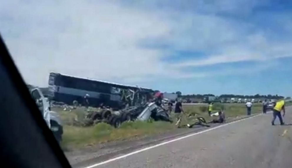 PHOTO: A bus and semi-truck crashed into each other on Interstate 40 in Thoreau, N.M., Aug. 30, 2018.