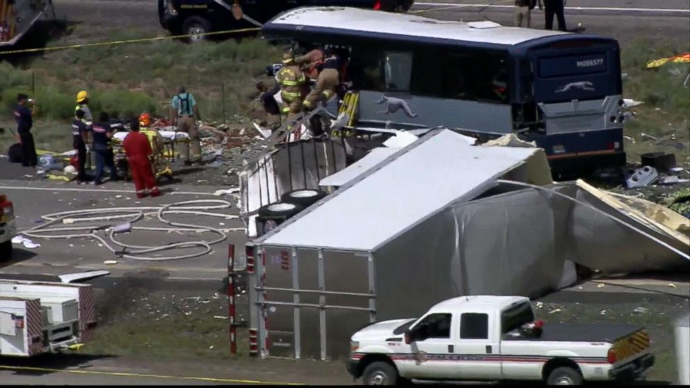 PHOTO: A bus and semi-truck crashed into each other on Interstate 40 in Thoreau, N.M., Aug. 30, 2018.