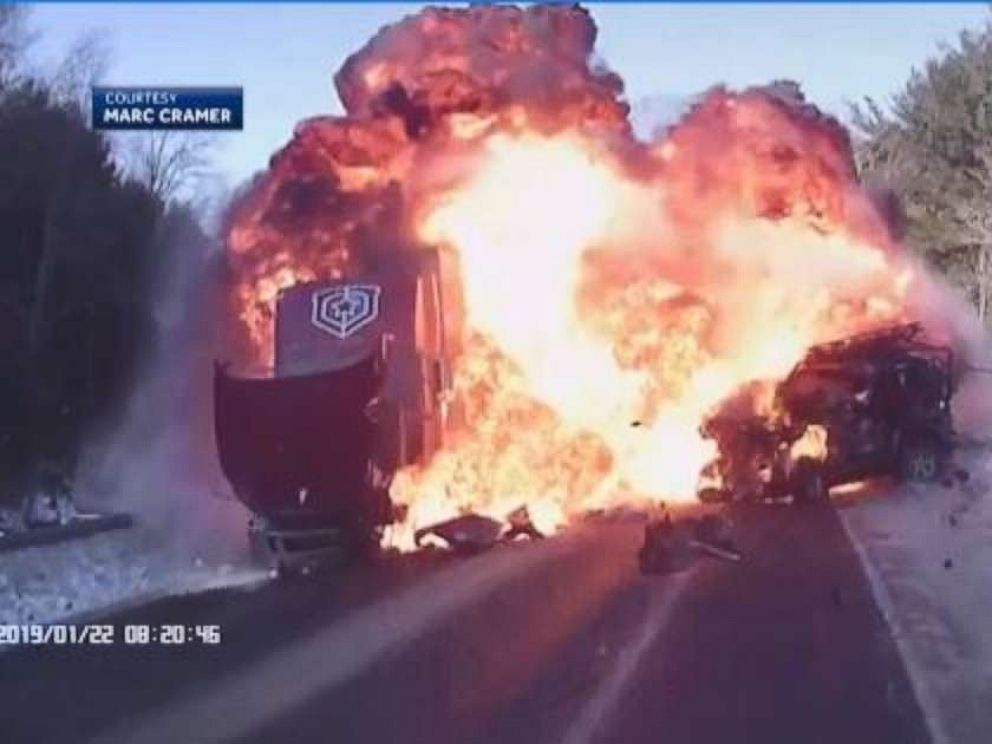 An 18-year-old man is recovering at the hospital after a head-on collision with a semitruck, which was captured by another vehicles dashcam.
