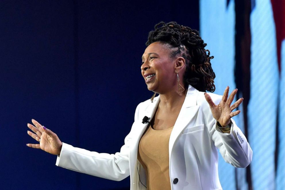 PHOTO: Professor of Law at UCLA & Columbia Law School and Executive Director of African American Policy Forum Kimberlé Crenshaw speaks onstage during The 2020 MAKERS Conference on Feb. 11, 2020, in Los Angeles.