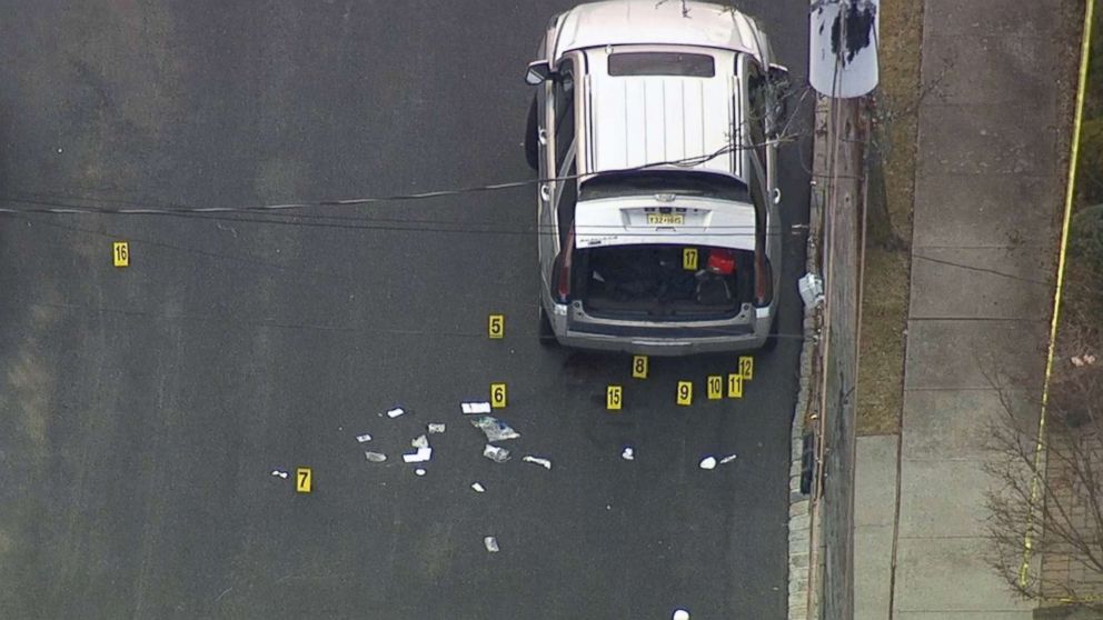 PHOTO: New York City Police investigate scene on Staten Island where reputed Gambino crime family boss Francesco "Frankie Boy" Cali was gunned down outside his house on March 13, 2019.
