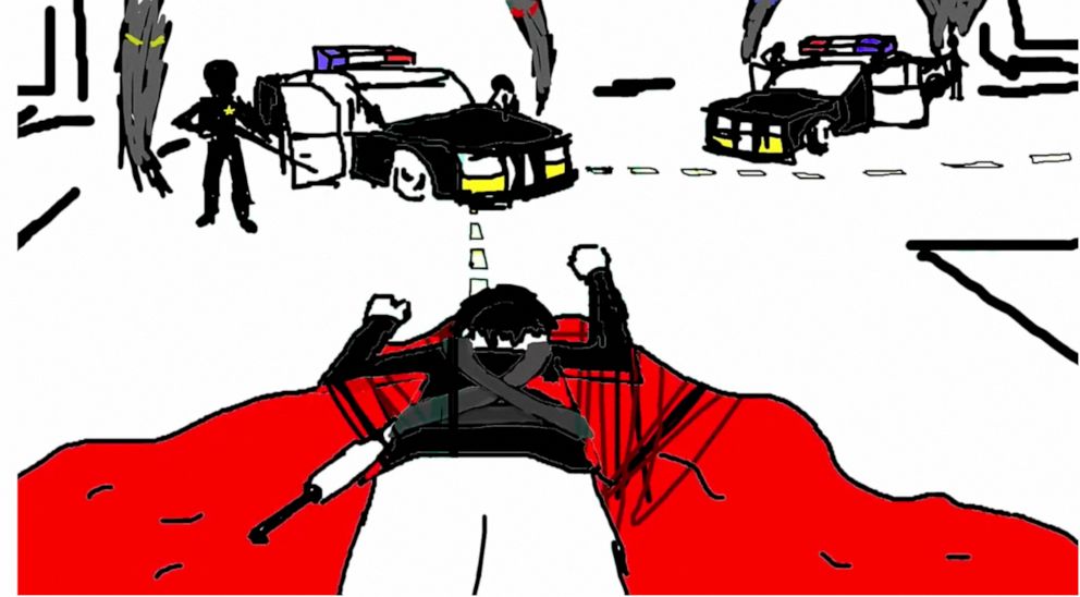 A drawing of a person lying in blood is seen in this still image taken from a video uploaded by Robert E. Crimo III, a suspect in the mass shooting that took place at a Fourth of July parade route in the Chicago suburb of Highland Park, Ill.