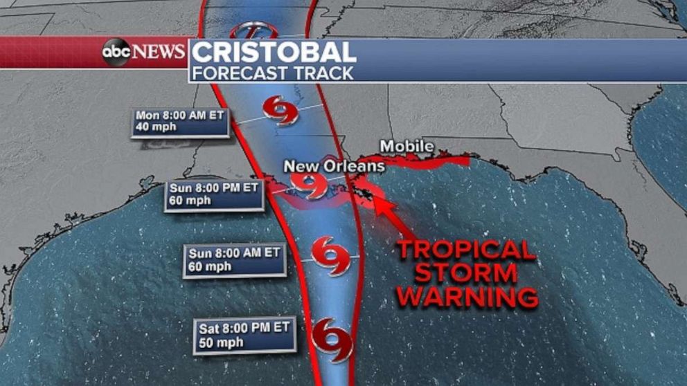 PHOTO: Cristobal could make landfall along southern Louisiana on Sunday evening.