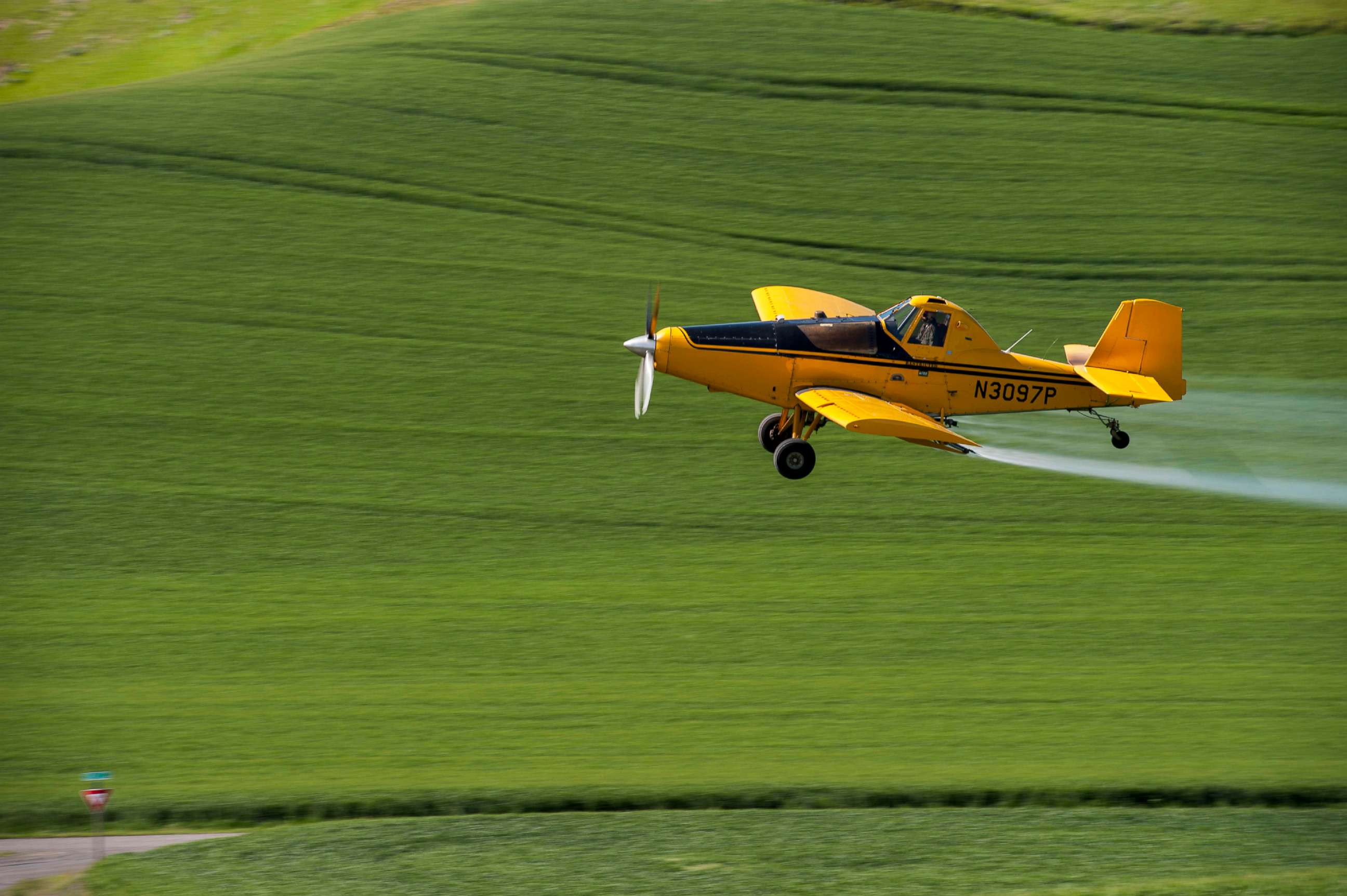 PHOTO: An undated photo shows a Crop duster plane flying over a field near Pullman, Wash.