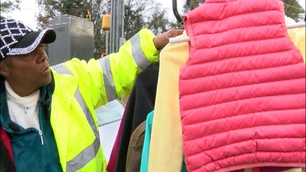 PHOTO: Coats were passed out to children on their way to school by Minnie Galloway, in Wilmington, N.C.