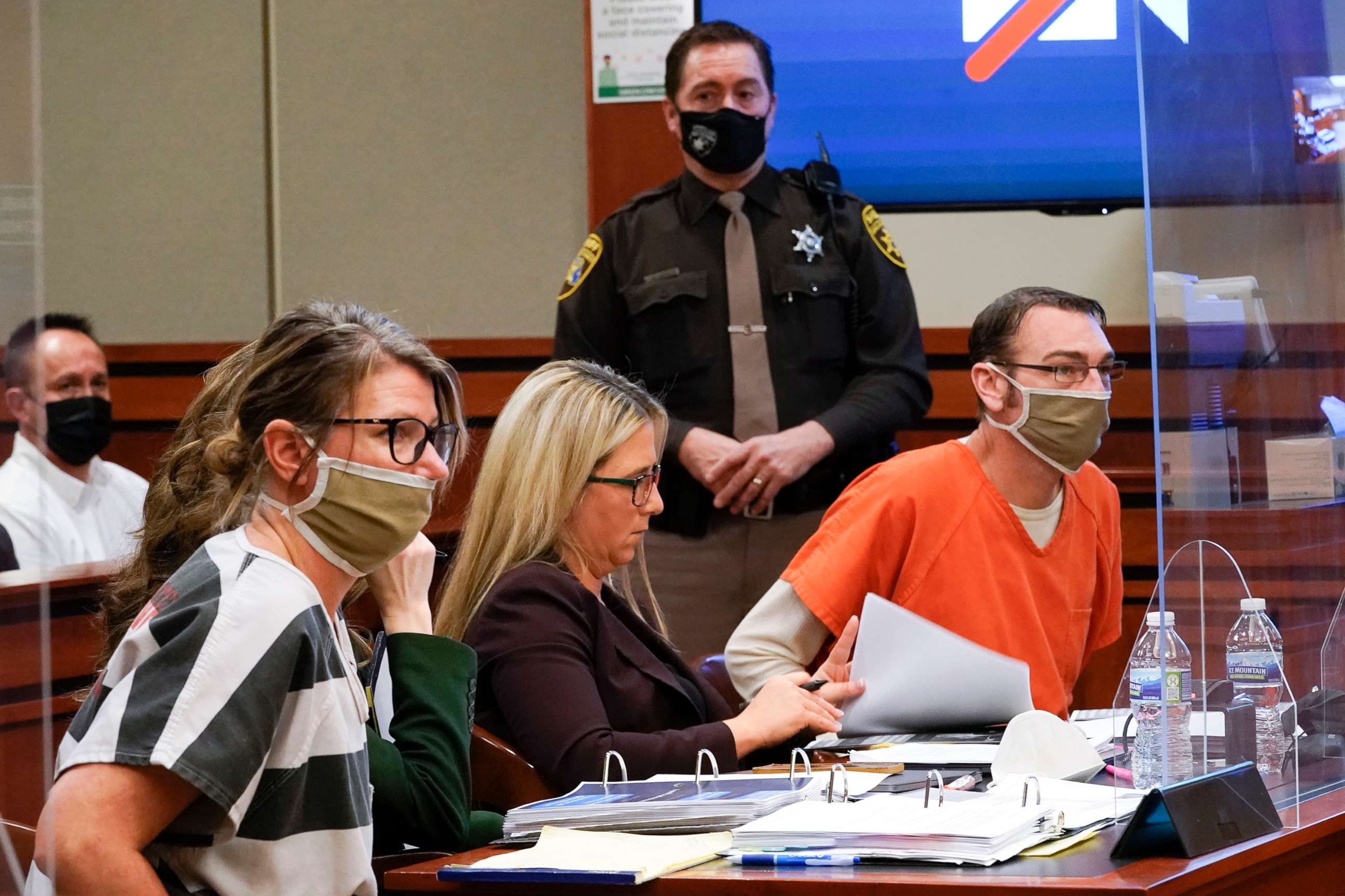 PHOTO: Jennifer Crumbley, left, and James Crumbley, right, the parents of Ethan Crumbley, a teenager accused of killing four students in a shooting at Oxford High School, appear in court in Rochester Hills, Mich., Feb. 8, 2022. 