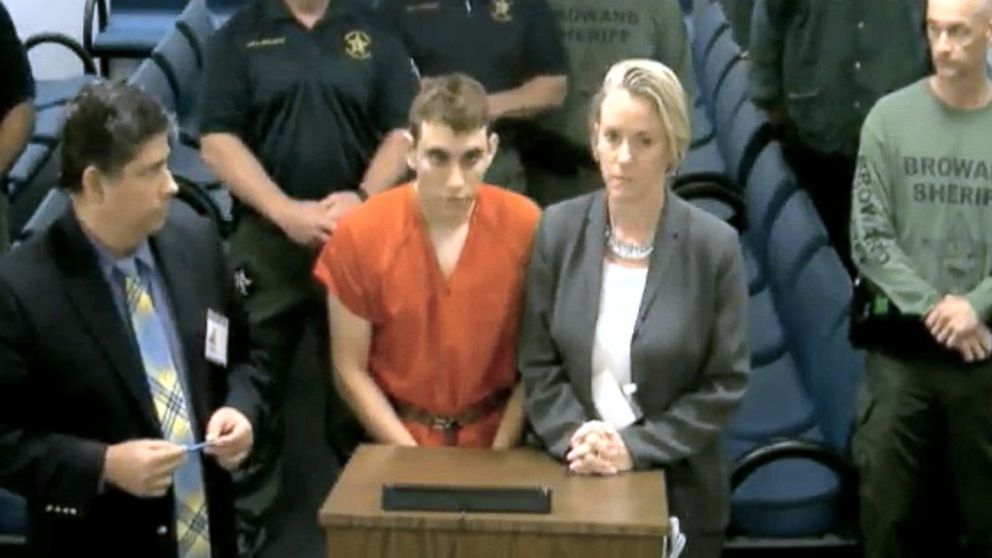 Suspect Nikolas Cruz appears in court to faces charges in the mass shooting at a Parkland high school shooting, Feb. 15, 2018. 