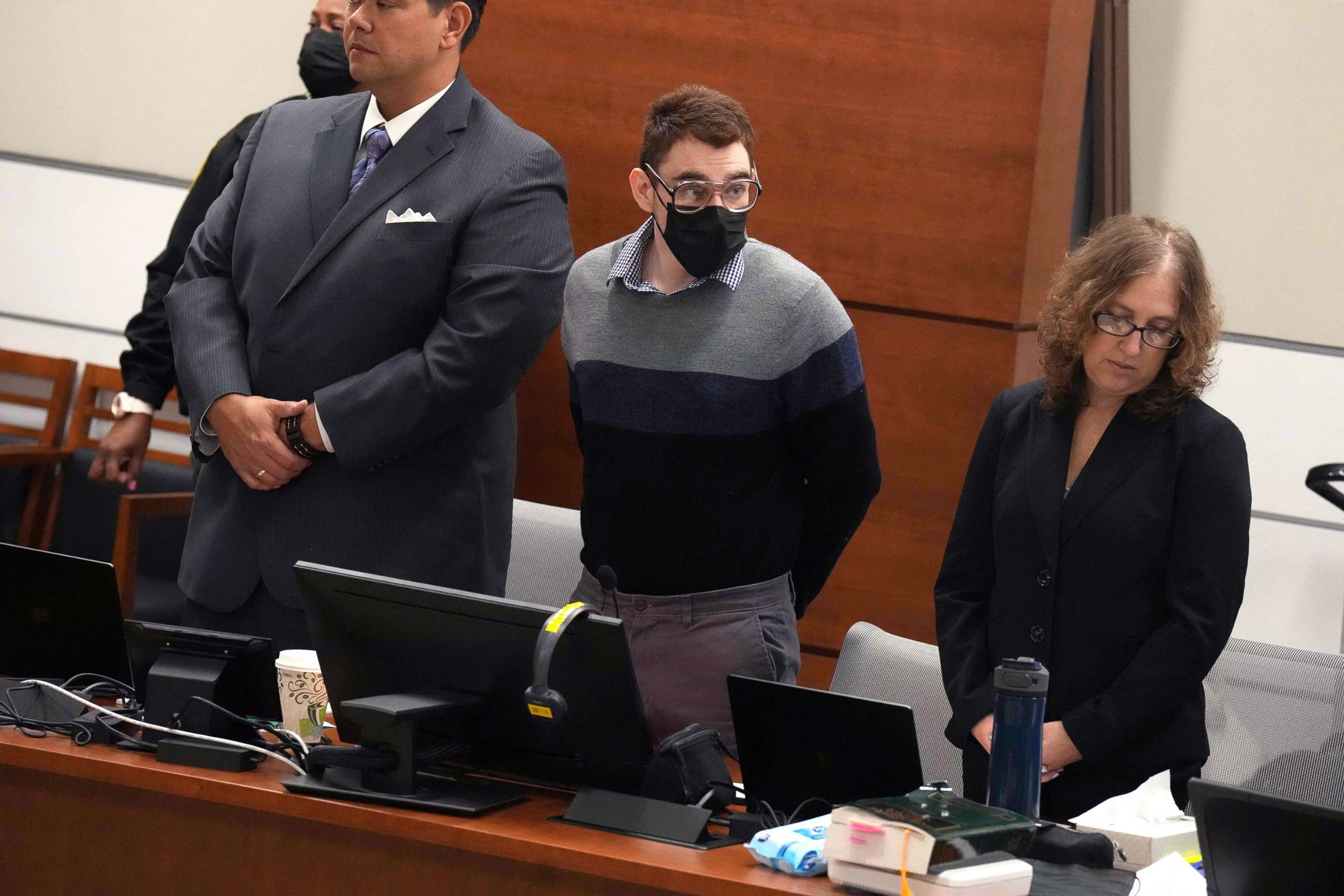 PHOTO: Marjory Stoneman Douglas High School shooter Nikolas Cruz with his attorneys stands before opening statements in the penalty phase of his trial at the Broward County Courthouse in Fort Lauderdale, Fla., July 18, 2022.