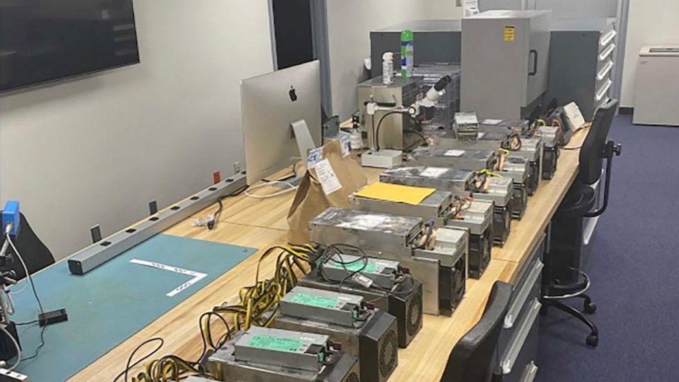 PHOTO: The Cohasset Police Department demonstrates the equipment used to mine cryptocurrency in the crawl space.