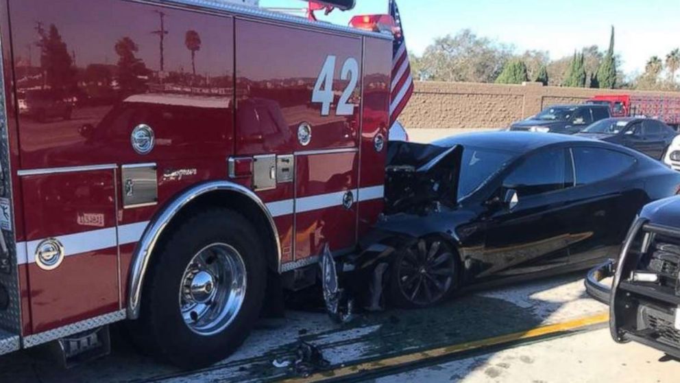 Culver City Firefighters tweeted this photo Jan. 22, 2018 with the caption, "While working a freeway accident this morning, Engine 42 was struck by a Tesla traveling at 65 mph..."