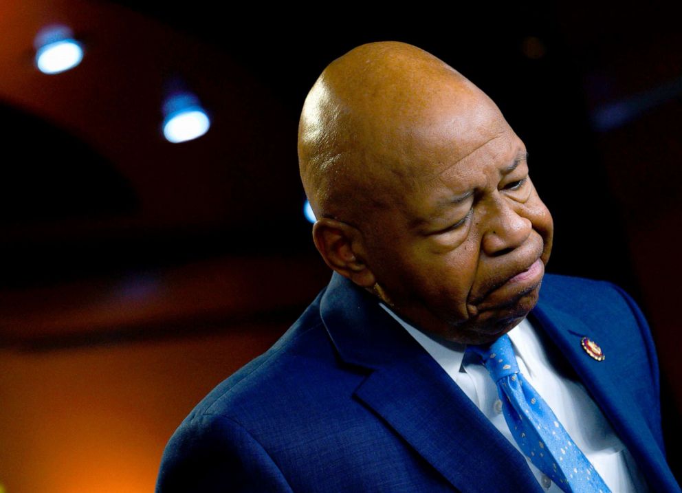 PHOTO: Representative Elijah Cummings gestures as he delivers a press conference following the former Special Counsel's testimony before the House Select Committee on Intelligence in Washington, D.C., July 24, 2019.  