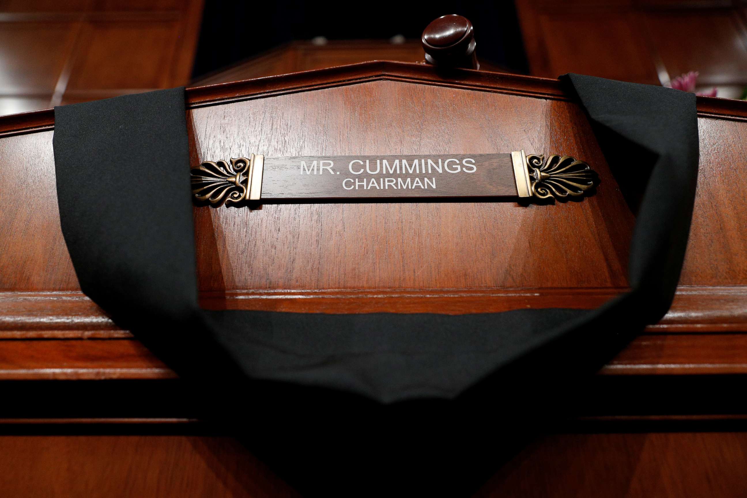 PHOTO: The House Committee on Oversight and Reform room displays a memorial for deceased committee Chairman Rep. Elijah Cummings on Capitol Hill, in Washington, Oct. 17, 2019.