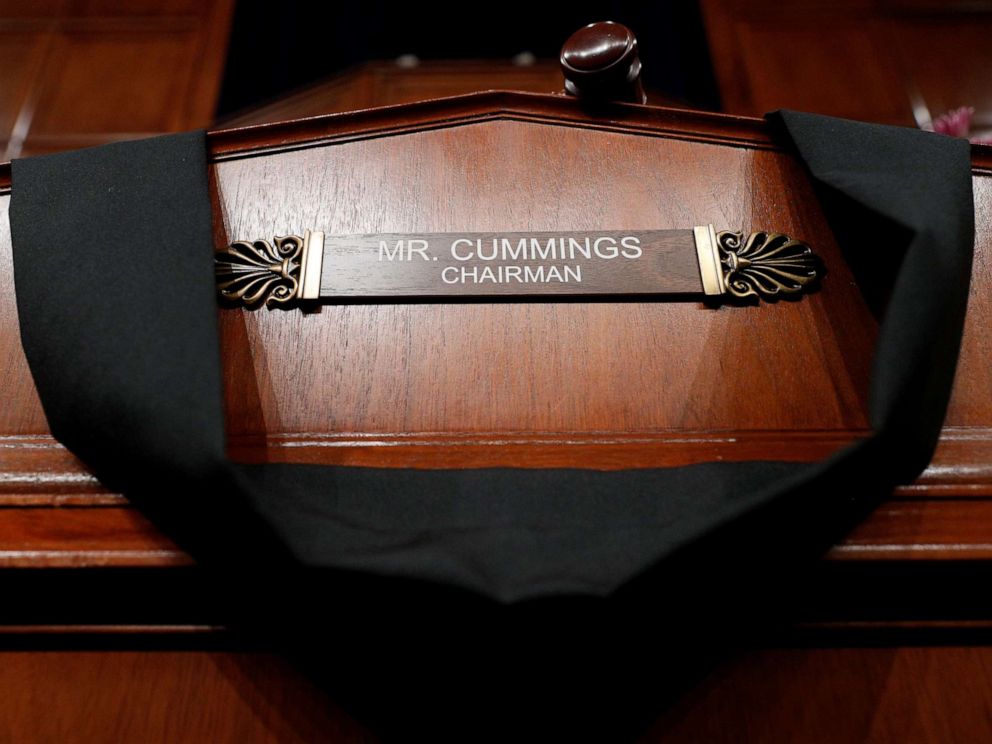 PHOTO: The House Committee on Oversight and Reform room displays a memorial for deceased committee Chairman Rep. Elijah Cummings on Capitol Hill, in Washington, Oct. 17, 2019.