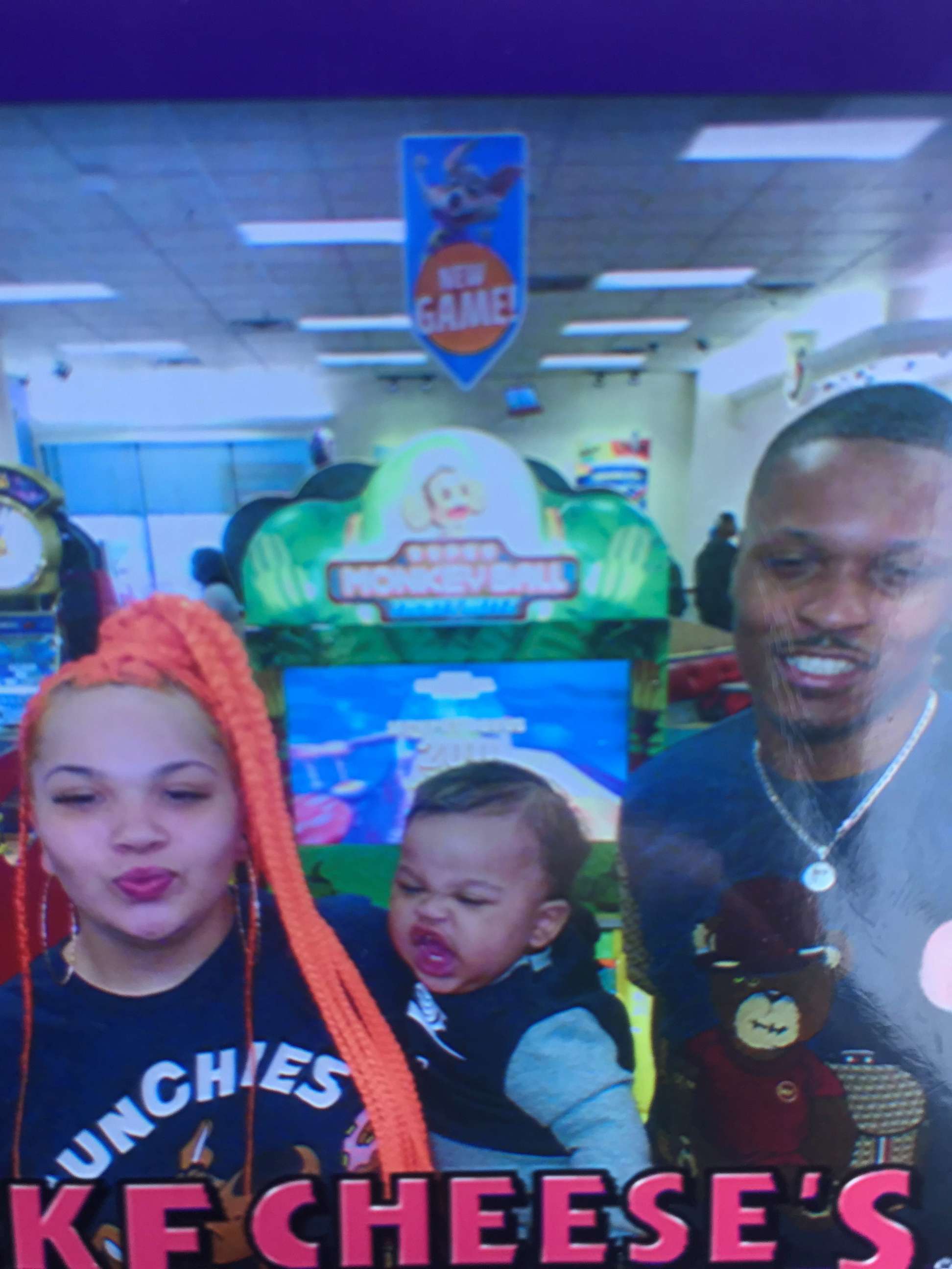 PHOTO: Rashad Cunningham and his girlfriend, Heather Fox, pose with their 1-year-old son at a Chuck E Cheese.