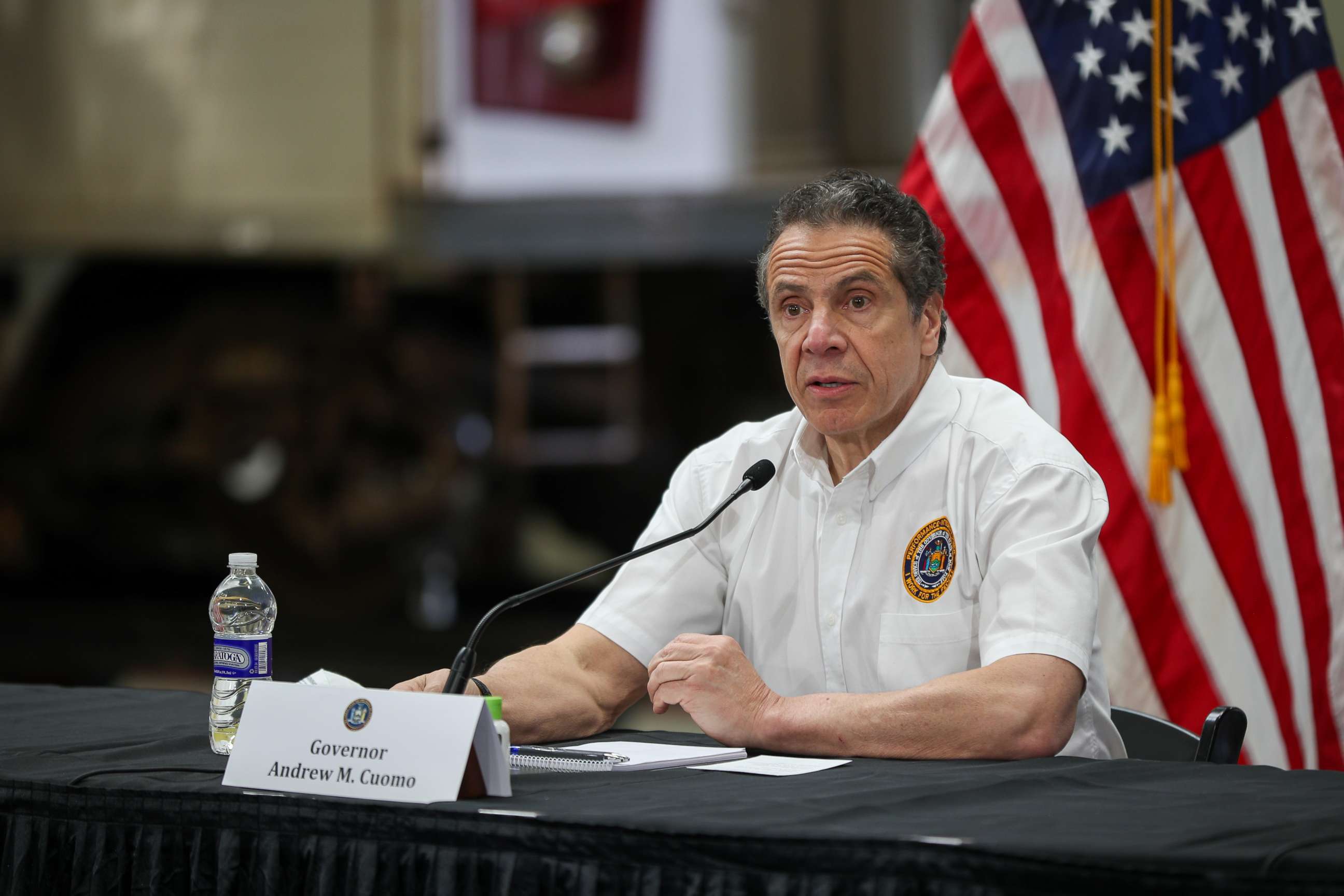 PHOTO: New York Governor Andrew M. Cuomo visits the maintenance facility of the Metropolitan Transportation Authority (MTA) and speaks about Covid-19 pandemic in Queens, New York City, United States on May 2, 2020.