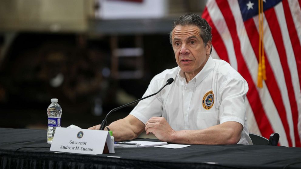 PHOTO: New York Governor Andrew M. Cuomo visits the maintenance facility of the Metropolitan Transportation Authority (MTA) and speaks about Covid-19 pandemic in Queens, New York City, United States on May 2, 2020.