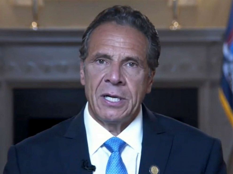 PHOTO: This image made from video provided by the New York Governor's Office shows New York Gov. Andrew Cuomo giving a farewell speech,  Aug. 23, 2021, in New York.