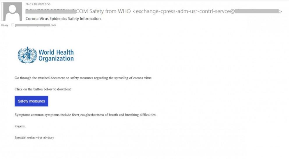 PHOTO: Cybersecurity experts have detected a sophisticated phishing scam email that supposedly comes from the World Health Organization.