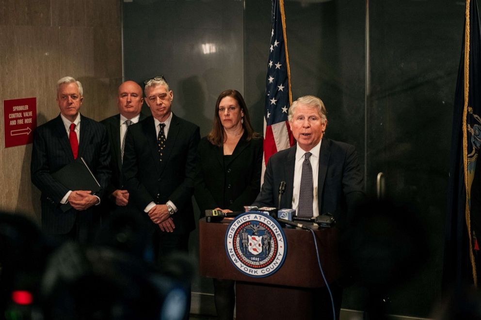 PHOTO: Manhattan District Attorney Cy Vance speaks at a press conference at New York City Criminal Court following the conclusion of the Harvey Weinstein trial on Feb. 24, 2020, in New York.