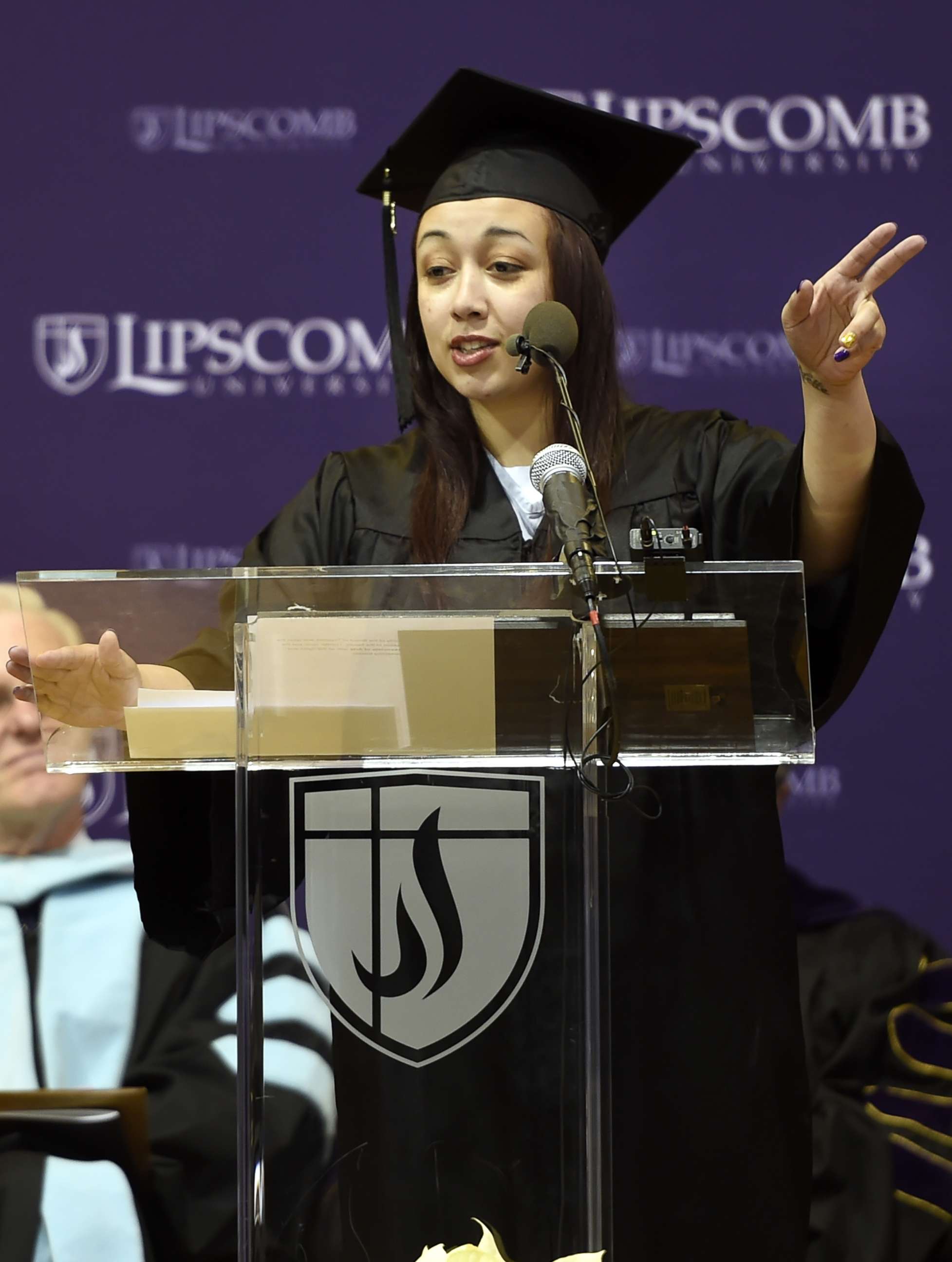 PHOTO: In this Dec. 18, 2015 photo, inmate Cyntoia Brown of the Tennessee Prison for Women delivers a commencement address before receiving her associate degree from Lipscomb University. 