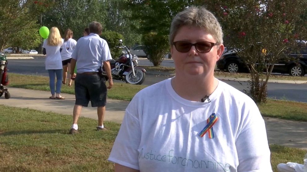 PHOTO: Crystal Smith speaks about her son, Channing Smith, 16, during a vigil in Coffee County, Tennessee.