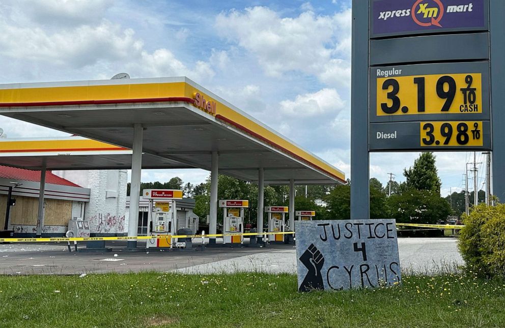 PHOTO: A sign calling for justice is for Cyrus Carmack-Belton is seen outside a gas station, June 1, 2023, in Columbia, S.C.