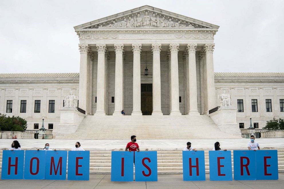 PHOTO: DACA recipients and their supporters rally outside the U.S. Supreme Court on June 18, 2020 in Washington, DC.