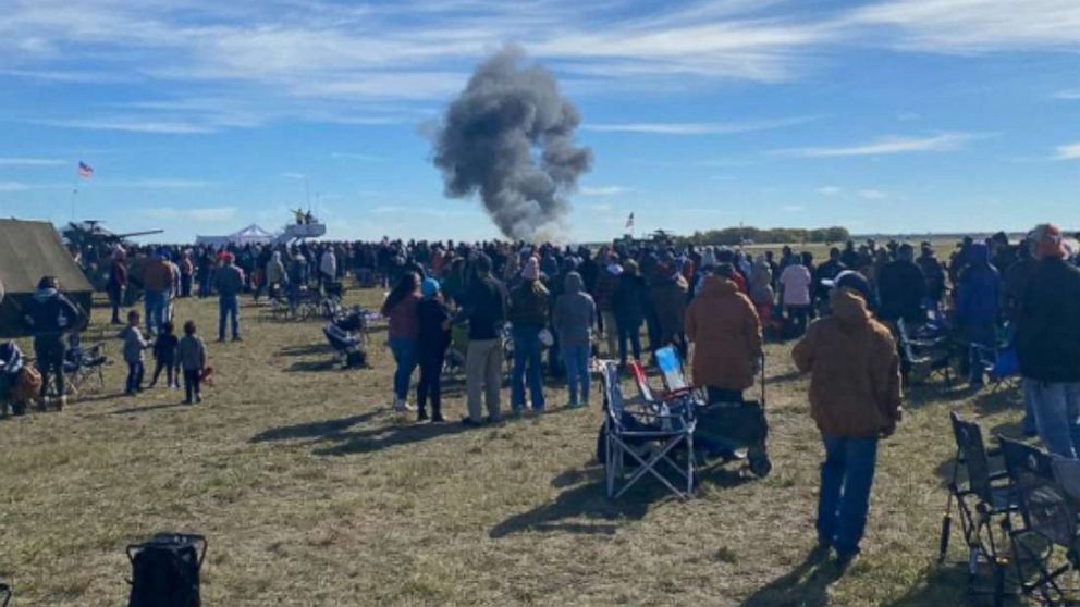 PHOTO: Bystander footage captures a cloud of smoke after an incident at a World War II airshow at Dallas Executive Airport, Nov. 12, 2022.