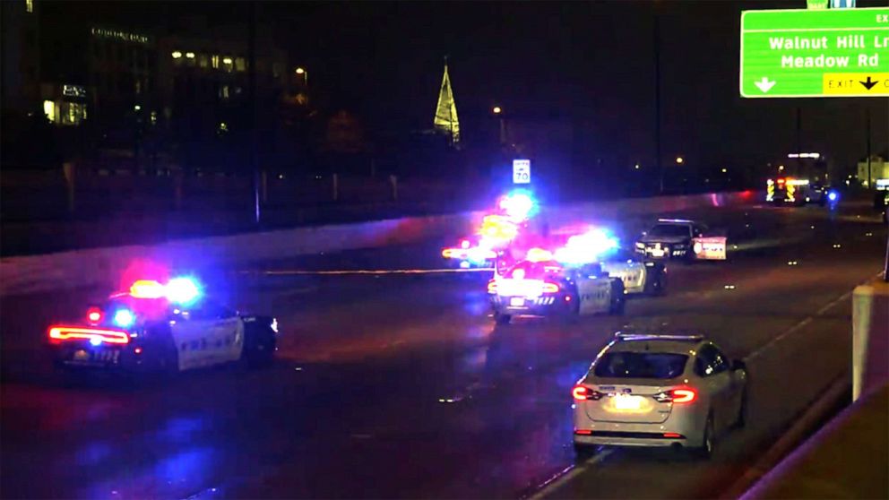 PHOTO: A Dallas police officer died after being struck by a suspected drunk driver near North Central Expressway at Walnut Hill Lane in Dallas, Texas, Feb. 13, 2021.