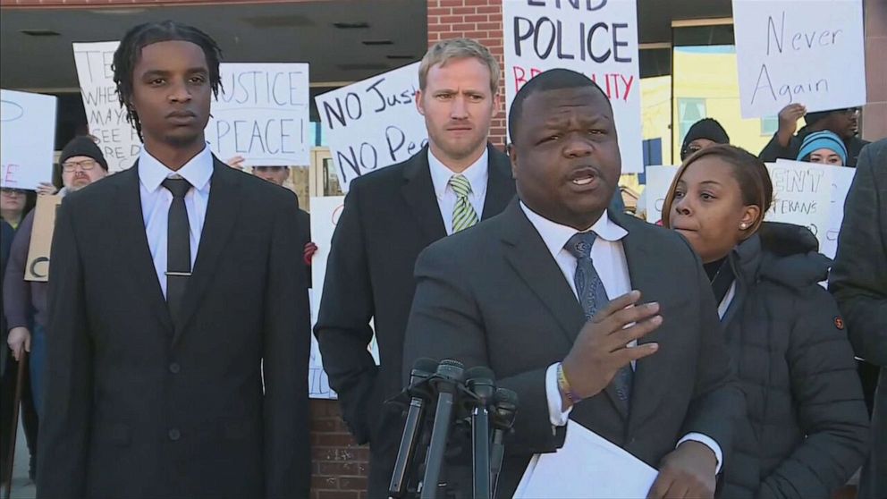 PHOTO: Dalvin Gadson's attorney Harry Daniels announces the lawsuit they filed against three Colorado Springs police officers.