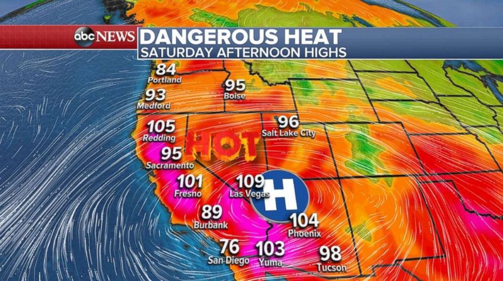 Temperatures will be in the 90s and even over 100 degrees in Central California on Saturday.