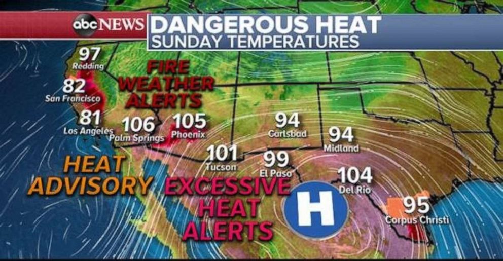 PHOTO: Excessive heat and fire danger alerts are in place in the Southwest and California due to dry, hot weather.