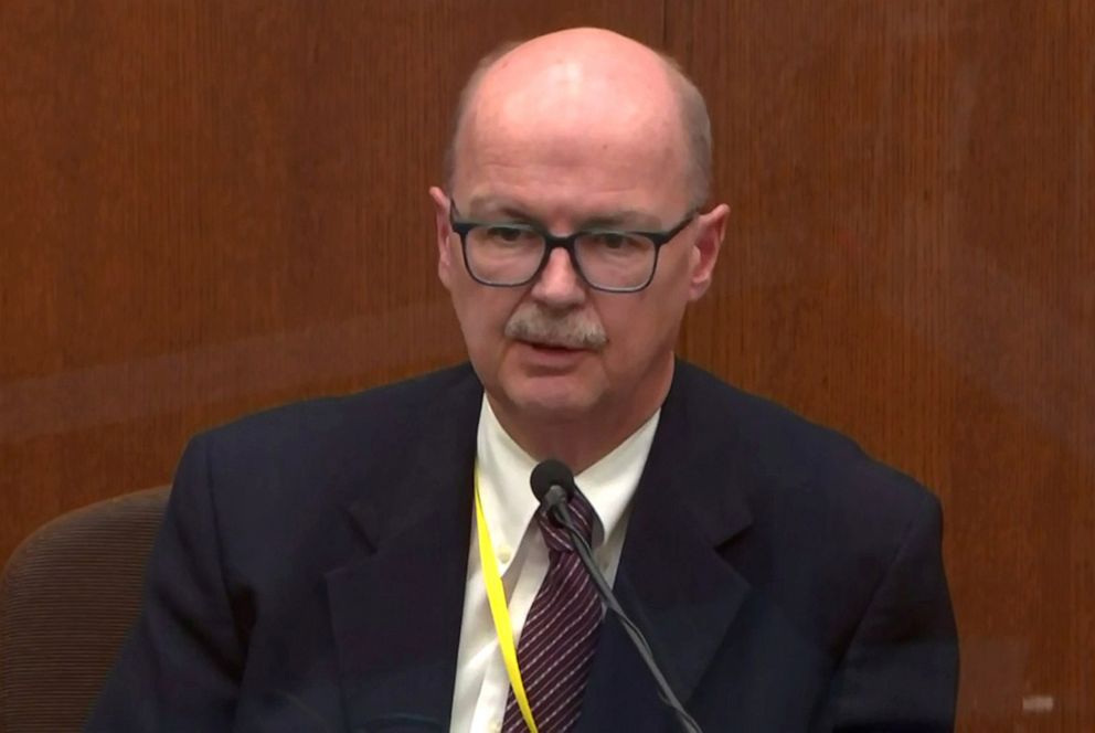 PHOTO: Forensic toxicologist Dr. Daniel Isenschmid testifies at the trial of former Minneapolis police officer Derek Chauvin in Minneapolis, Minn., April 8, 2021 in a still image from video.