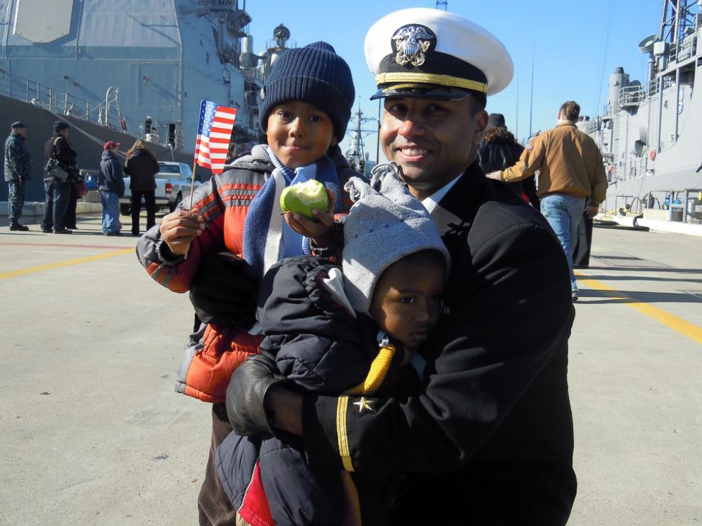 PHOTO: Naval officer Lt. Daniel Wade with two of his three sons in a family photo.