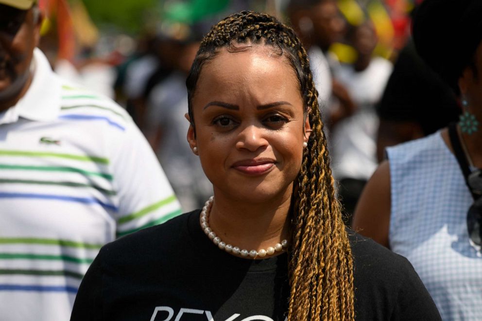 PHOTO: Danielle Outlaw, in civilian attire, Commissioner of the Philadelphia Police Department, participates in the Freedom Day march in celebration of Juneteenth, in West Philadelphia, PA, June 19, 2021.