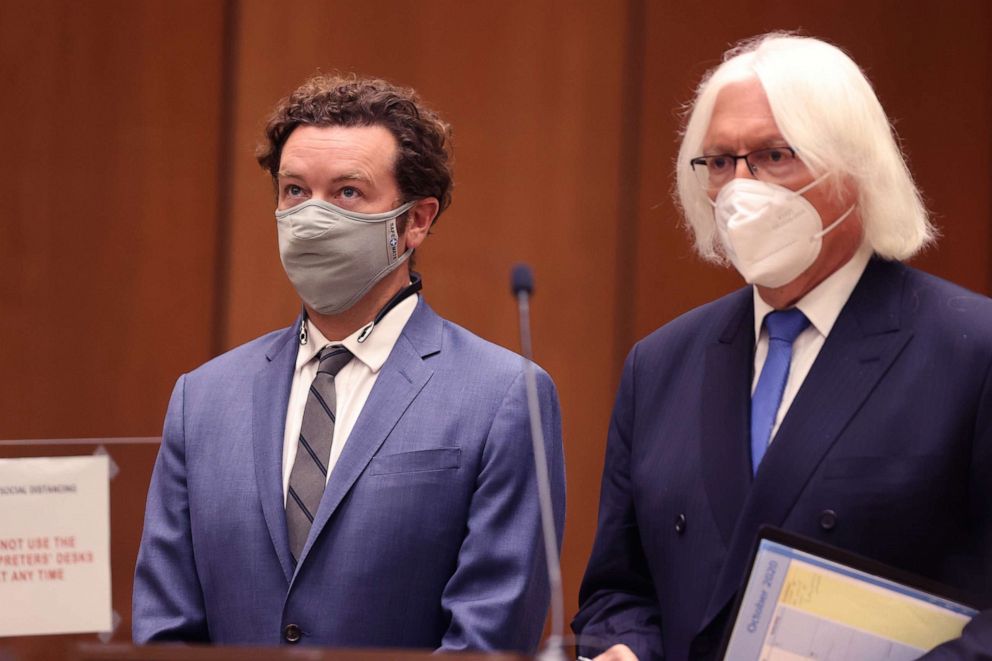 PHOTO: In this Sept. 18, 2020, file photo, actor Danny Masterson stands with his lawyer Thomas Mesereau as he is arraigned on rape charges at Clara Shortridge Foltz Criminal Justice Center in Los Angeles.