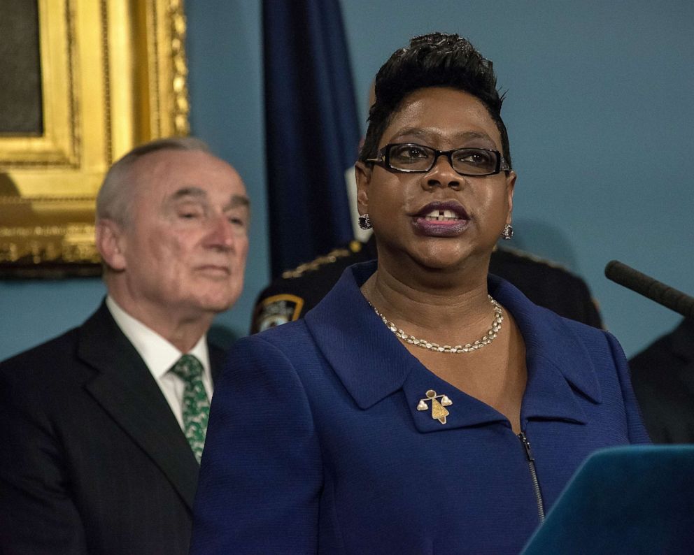 PHOTO: Bronx D.A. Darcel Clark offers remarks at the City Hall press conference in New York, Jan. 12, 2016.