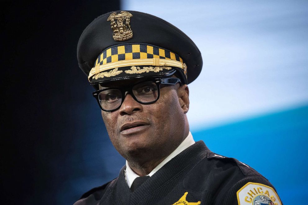PHOTO: Chicago police Superintendent David Brown provides an update on public safety initiatives at the Chicago Tabernacle, April 4, 2022.