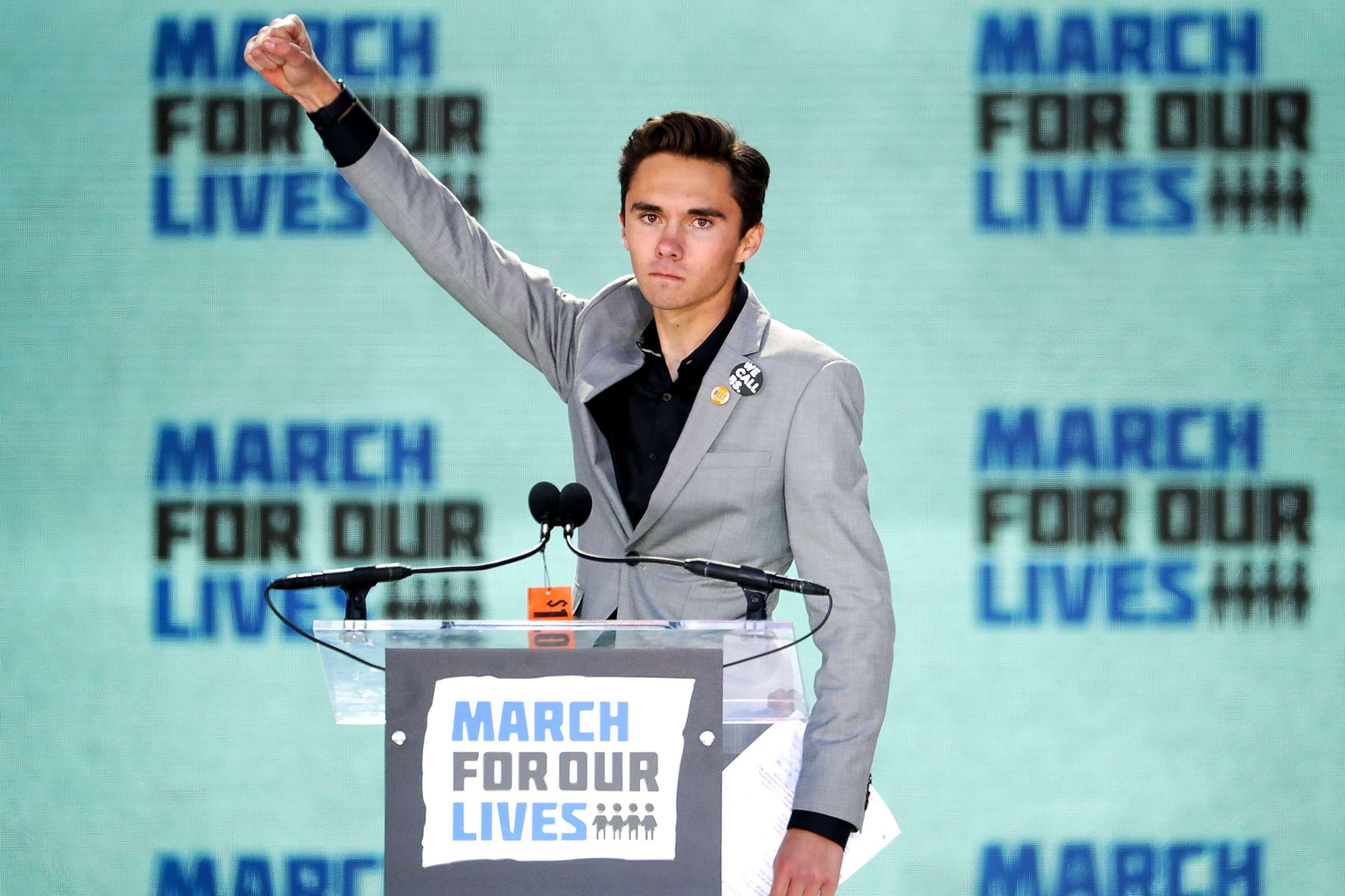 PHOTO: Marjory Stoneman Douglas High School Student David Hogg addresses the March for Our Lives rally, March 24, 2018, in Washington.