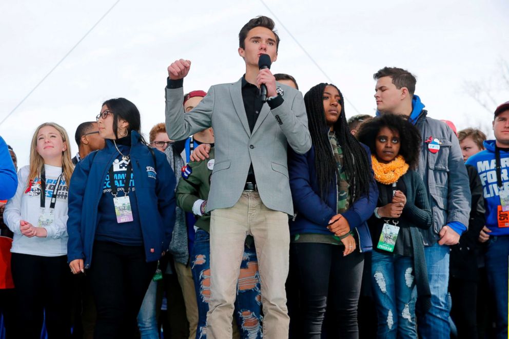 PHOTO: David Hogg, a student and shooting survivor from the Marjory Stoneman Douglas High School in Parkland, Fla., addresses the conclusion of the "March for Our Lives" event in Washington, March 24, 2018.