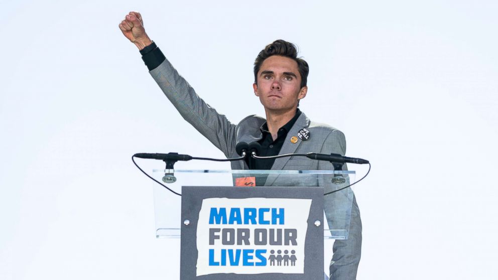 PHOTO: David Hogg, a survivor of the school shooting at Marjory Stoneman Douglas High School, speaks at the March For Our Lives in Washington, March 24, 2018. 