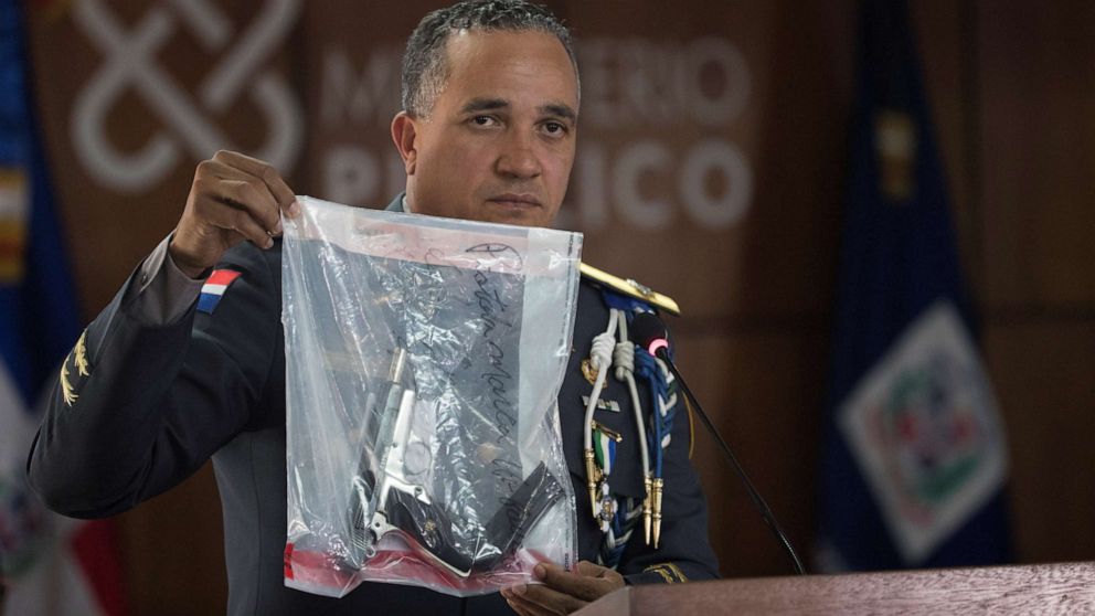 PHOTO: Director of the Dominican National Police Ney Aldrin Bautista Almonte shows the gun that was used to shoot the David Ortiz, during a press conference in Santo Domingo, Dominican Republic, June 12, 2019.