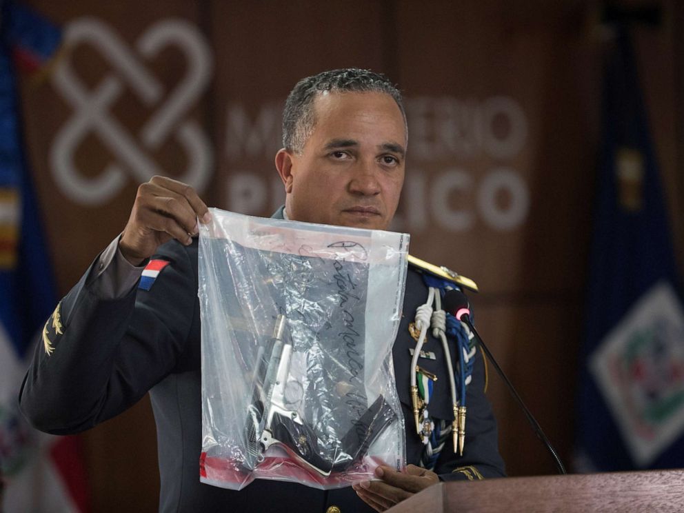 PHOTO: Director of the Dominican National Police Ney Aldrin Bautista Almonte shows the gun that was used to shoot the David Ortiz, during a press conference in Santo Domingo, Dominican Republic, June 12, 2019.