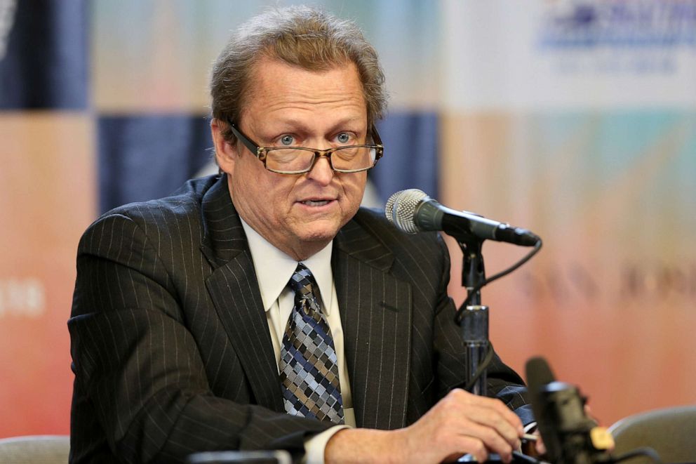 PHOTO: U.S. Figure Skating Executive Director David Raith fields questions from the media during a press conference at the 2018 Prudential U.S. Figure Skating Championships, January 3, 2018, in San Jose, Calif.