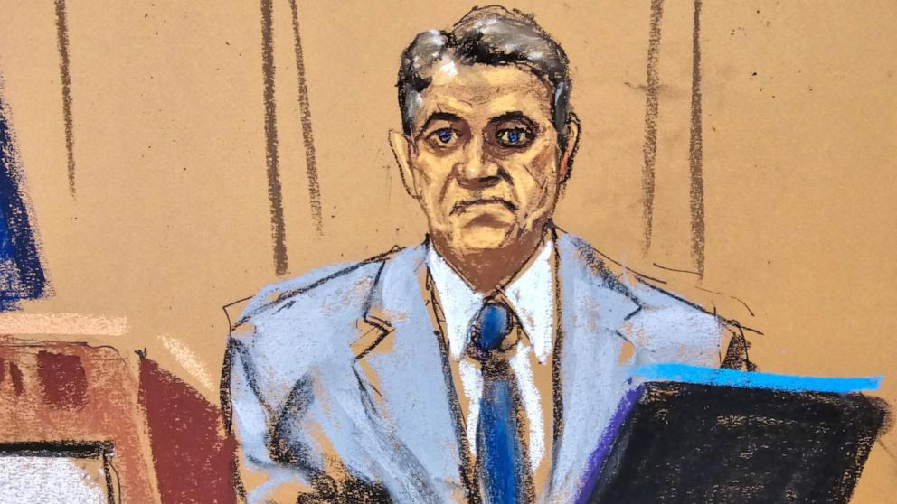 PHOTO: Lawyer Keith Davidson, who represented former Playboy model Karen McDougal, is questioned during former President Donald Trump's criminal trial in Manhattan state court in New York City, May 2, 2024 in this courtroom sketch.