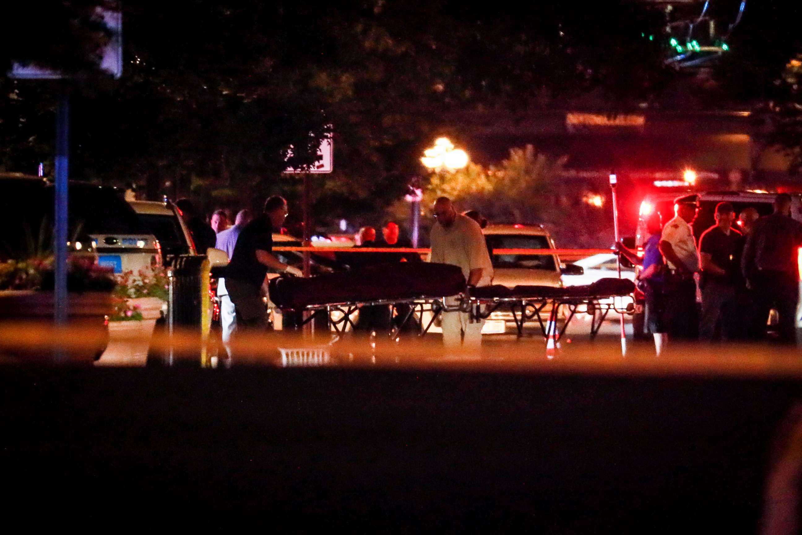 PHOTO: Bodies are removed from at the scene of a mass shooting, Sunday, Aug. 4, 2019, in Dayton, Ohio.