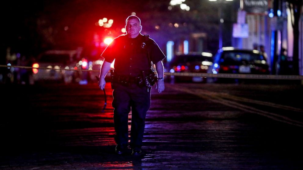 PHOTO: Authorities work at the scene of a mass shooting, Sunday, Aug. 4, 2019, in Dayton, Ohio.