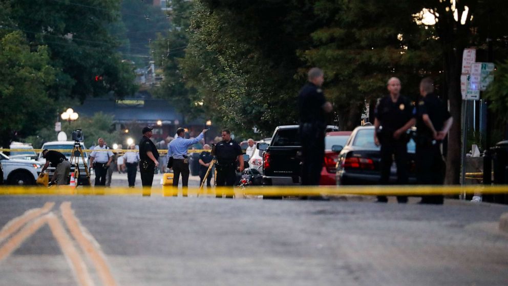 PHOTO: Authorities work the scene of a mass shooting, Sunday, Aug. 4, 2019, in Dayton, Ohio. 