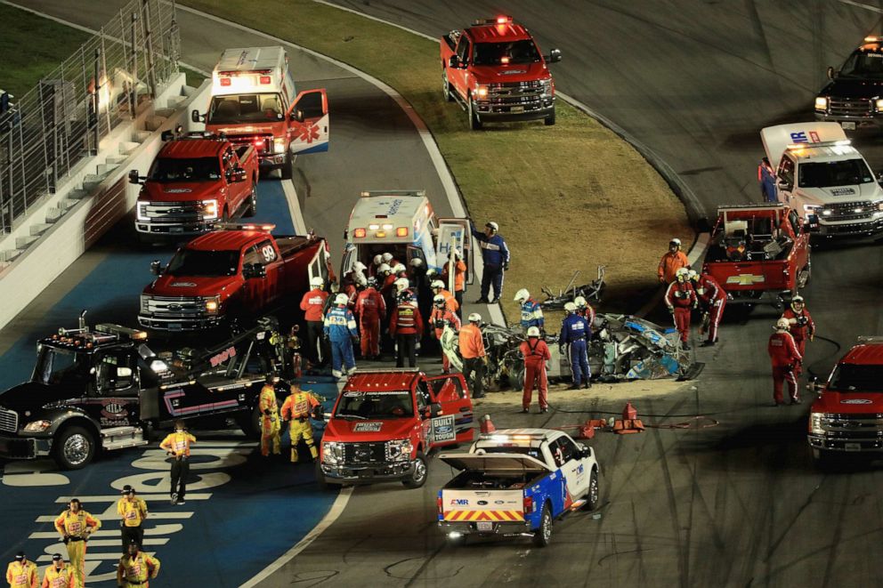 PHOTO: Safety crews respond to a wreck involving Ryan Newman, driver of the #6 Koch Industries Ford, after the NASCAR Cup Series 62nd Annual Daytona 500 at Daytona International Speedway, Feb. 17, 2020, in Daytona Beach, Florida.